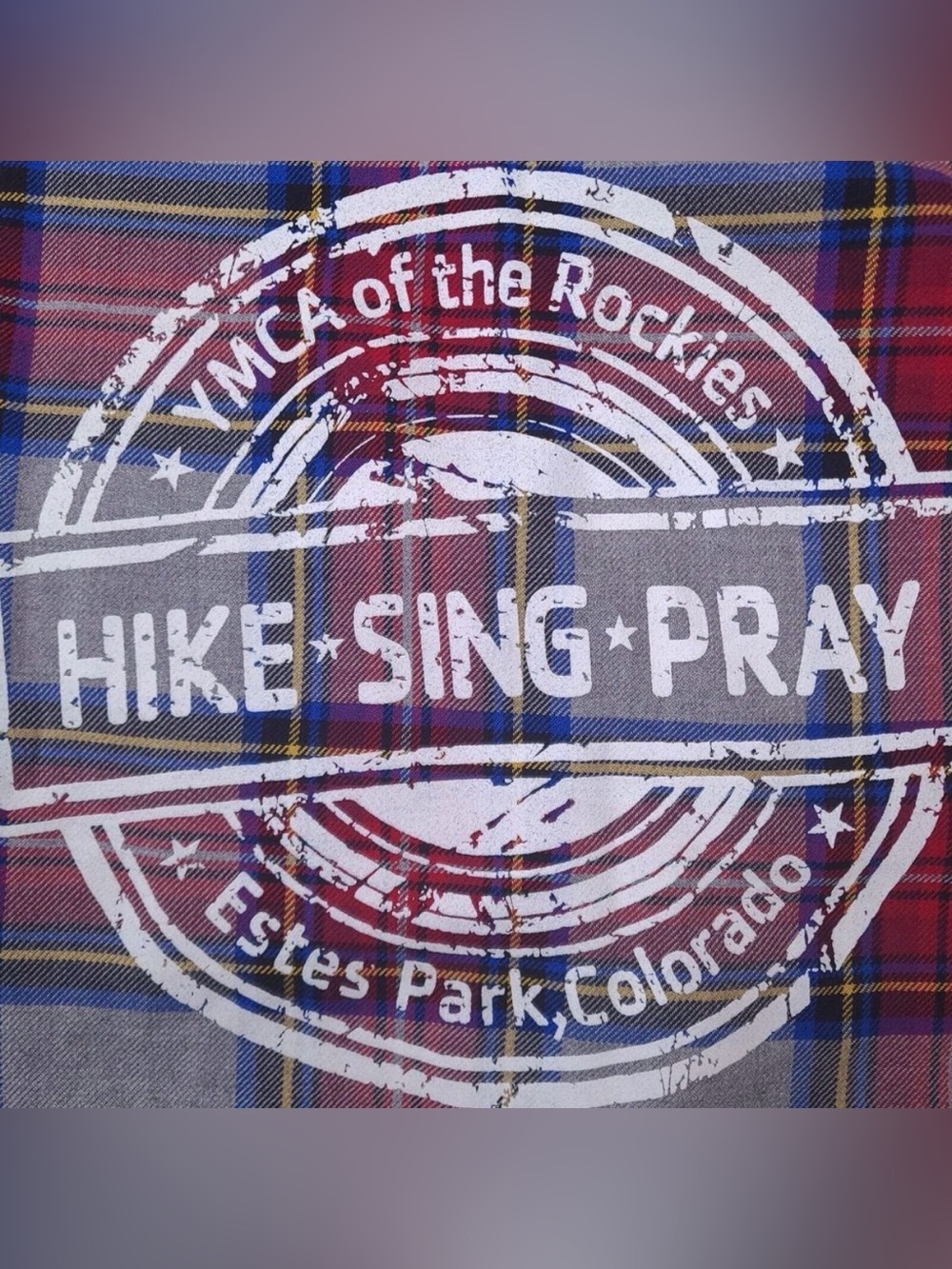 YMCA of the Rockies Estes Park Plaid Button Up Shirt Medium Hike Sing Pray